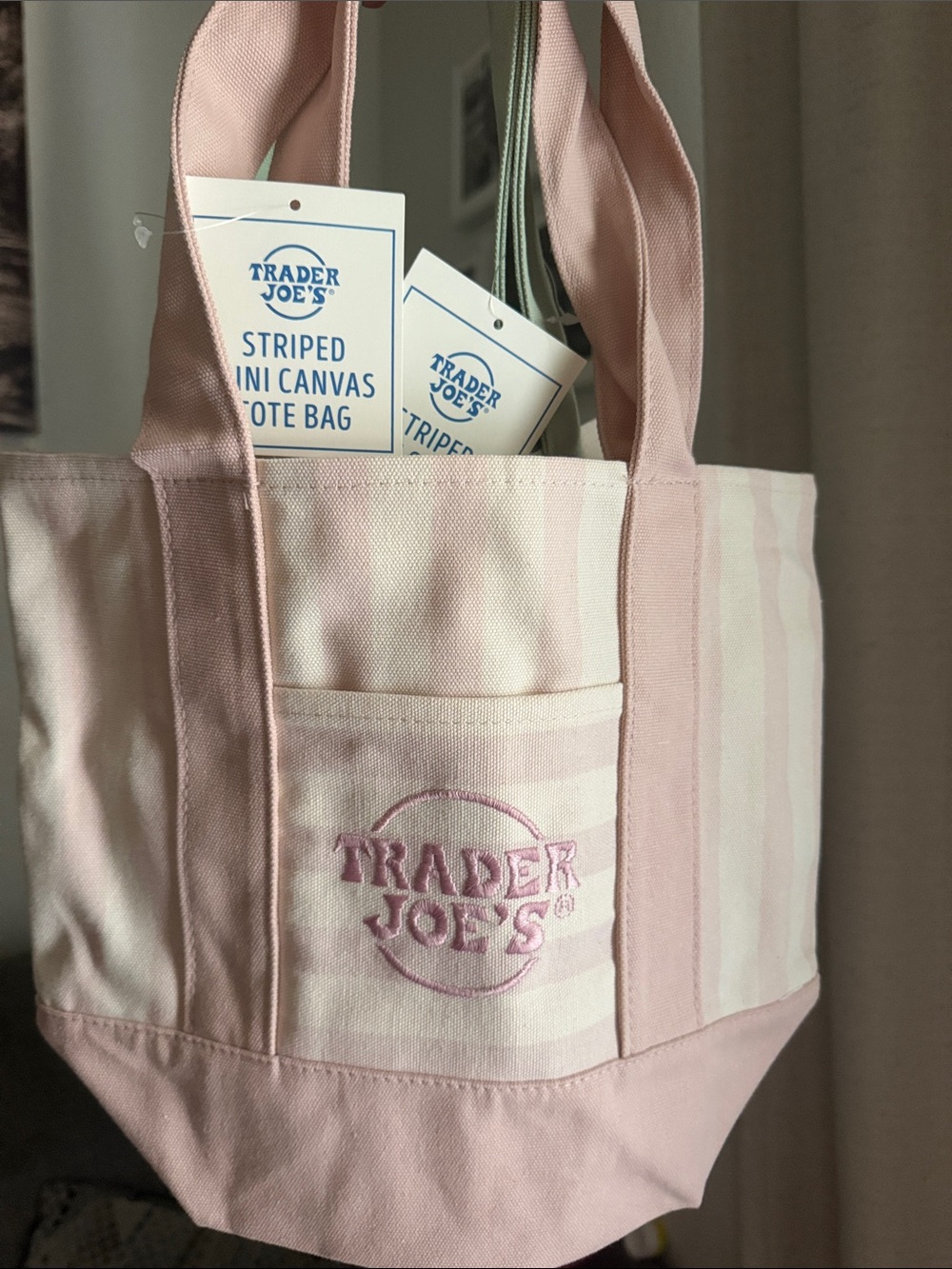 Trader Joe's Pink Striped Canvas Tote